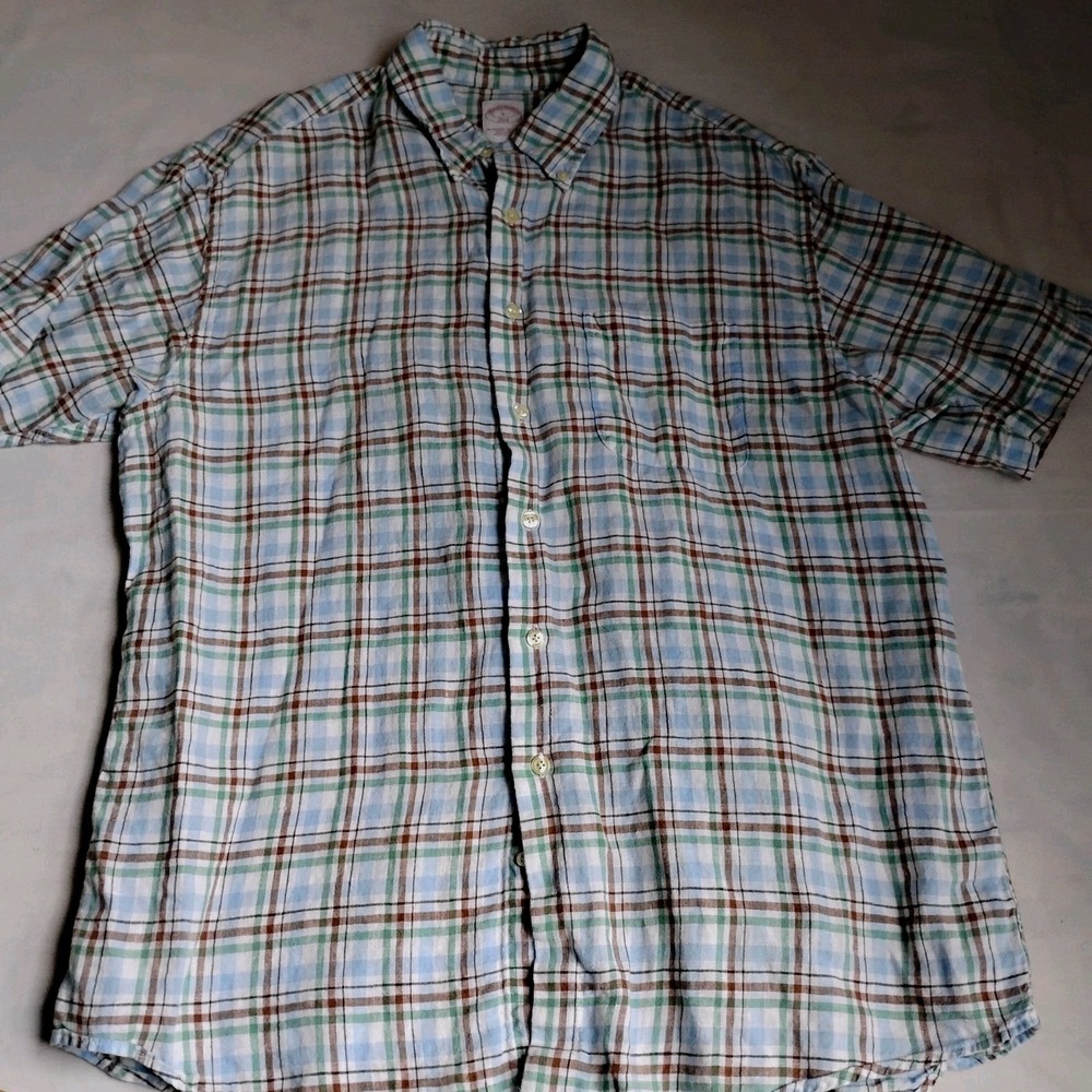 Brooks Brothers Shirt Large Mens 100 Linen Button Down Classic Preppy Beach